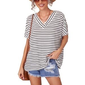 Super Soft Oversize Stripe Tee Top t-shirt Tunic by Shein NIP